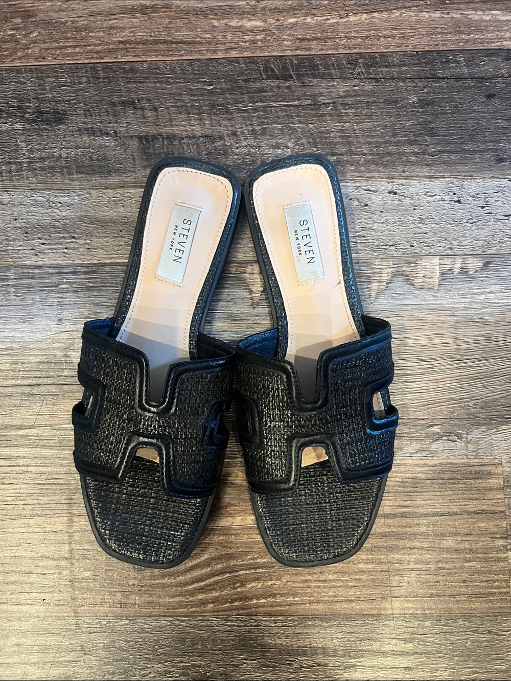 Steven by Steve Madden Black Woven Slide Mules